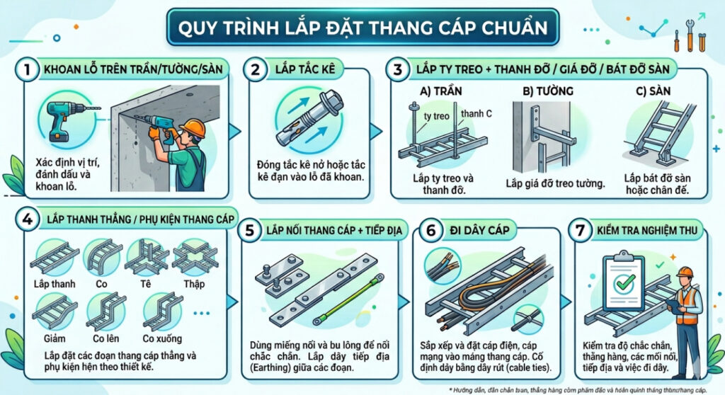 Thang Cáp Điện (Cable Ladder) - Sản Xuất Giá Xưởng 45 Hướng dẫn lắp đặt thang cáp điện