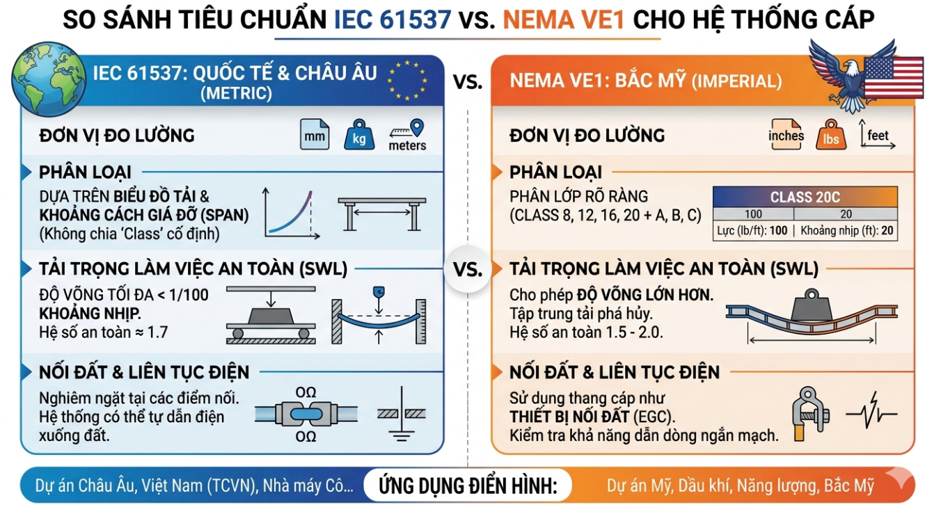 So sánh tiêu chuẩn IEC 61537 vs Nema Ve1