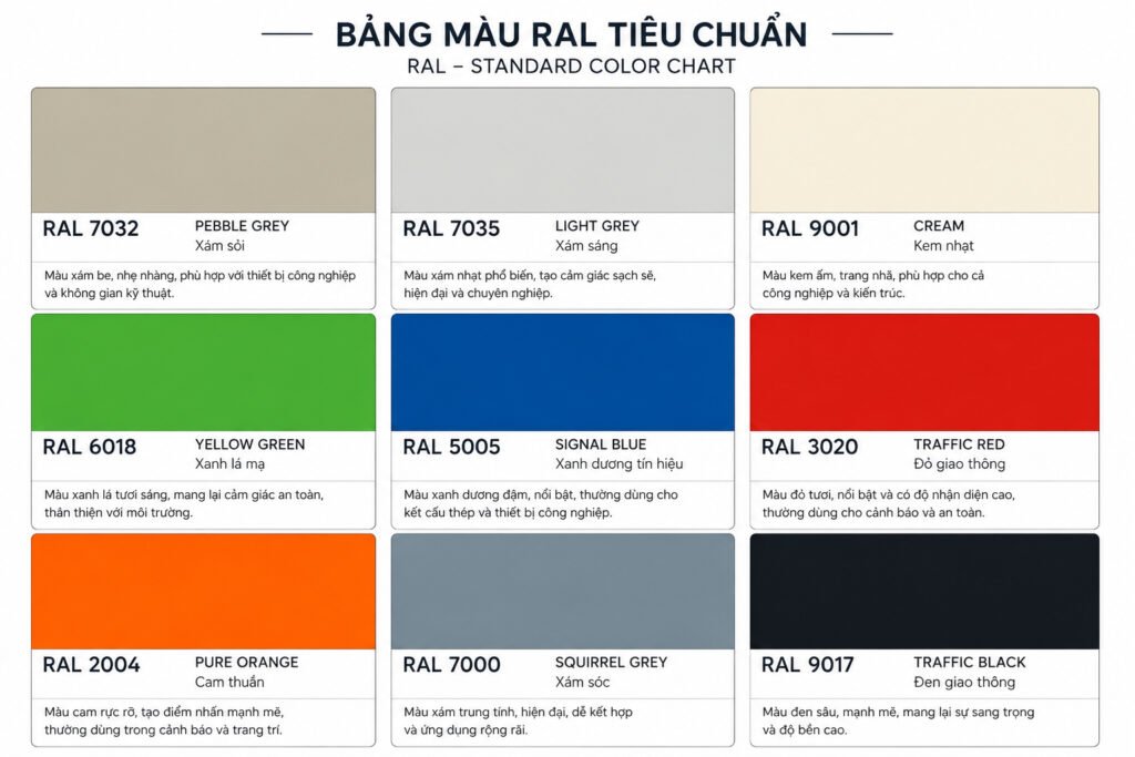 Bảng màu RAL sơn máng cáp thông dụng