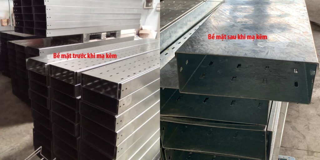 So sánh bề mặt máng cáp trước và sau khi mạ kẽm nhúng nóng